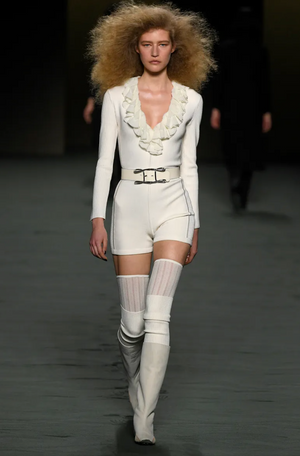 Hermès Fall 2022 White Playsuit with Ruffle Collar and Ribbed Sleeves FR 36 Size UK 8