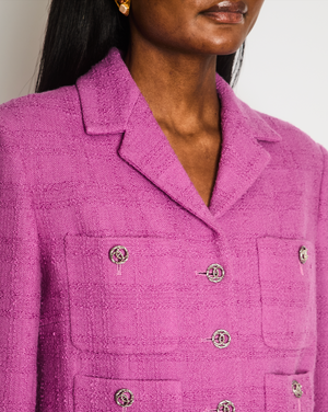 Chanel 23A Purple Wool Tweed Jacket with Multi Pockets and CC Logo Buttons Detail Size FR 42 (UK 14)