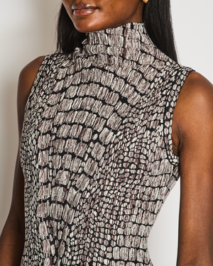 Alaia Marron 3D Jacquard Sleeveless Midi Dress with Croc Effect Print Size FR 36 (UK 8) RRP £2150