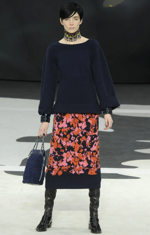 Chanel Fall 2013 Navy Cashmere Jumper with Cuffed Sleeves and Navy and Silver Globe CC Logo Button Detail Size FR 36 (UK 8)