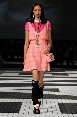 Chanel Cruise 2024 Hot Pink Short Sleeved Top with CC Logo Prints and Crystal CC Logo Detail Size FR 40 (UK 12)