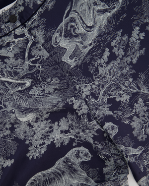 Christian Dior Navy Toile Du Jouy Silk Trousers Size FR 34 (UK 6)