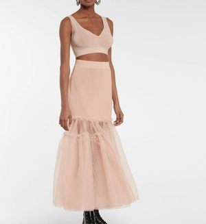 Alexander McQueen Blush Pink Layered Tulle-Trimmed Midi Knit Skirt Size S (UK 8) RRP £1,750