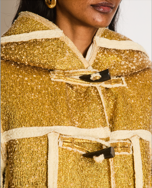 Lanvin 2015 Gold Hooded Wool Coat with Toggle Button Detail Size FR 38 (UK 10)
