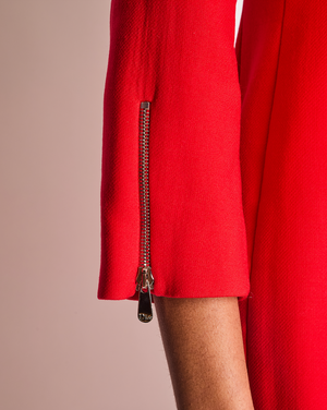 Christian Dior Red Wool Asymmetric Zipped Jacket Dress with Zip Detail Size FR 36 (UK 8)