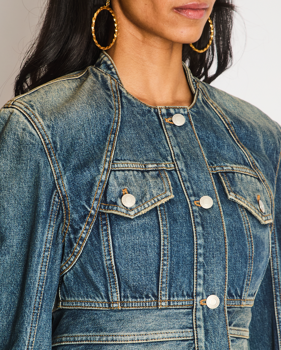 Alexander McQueen Denim Peplum Cropped Jacket Size IT 40 (UK 8)