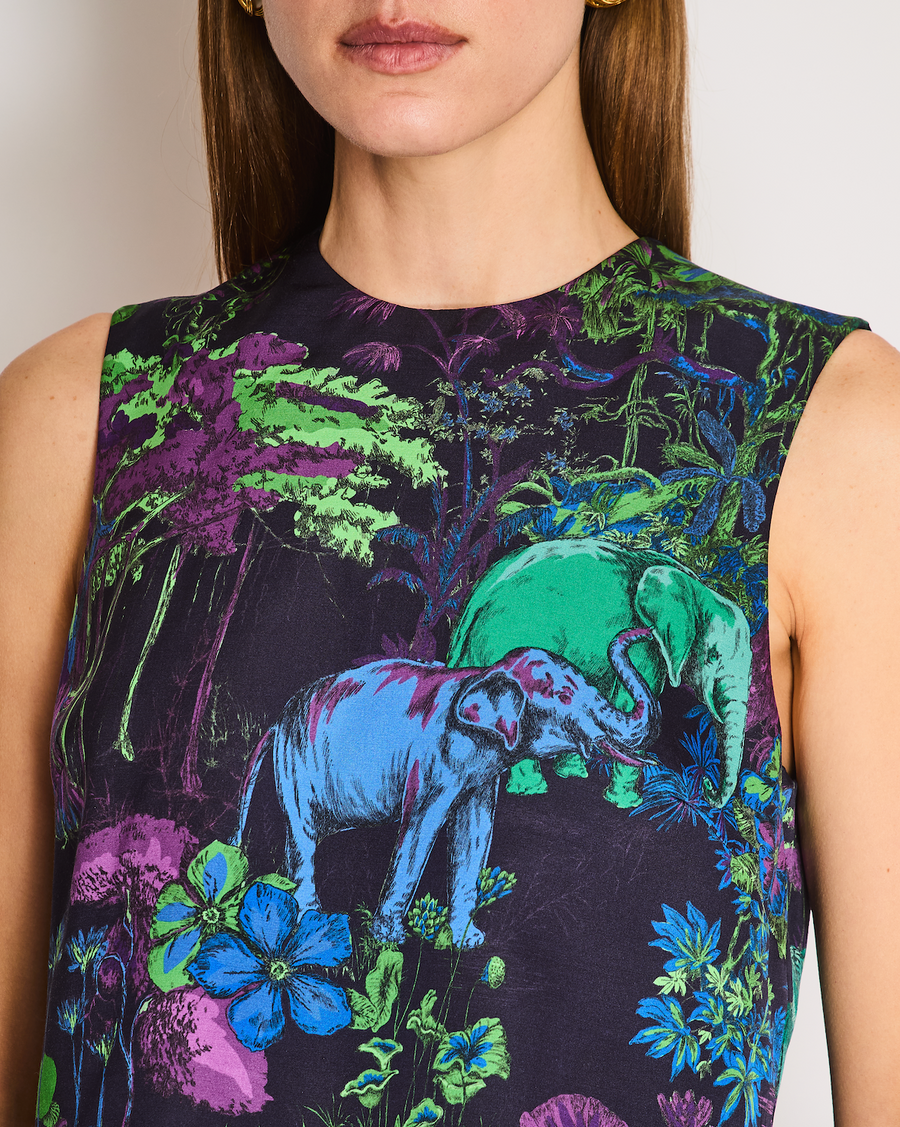 Christian Dior Pre-Fall 2023 Mumbai Collection Black, Purple, Blue, and Green Jungle Print Sleeveless Top Size FR 38 (UK 10)