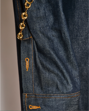 Loewe Dark Blue Raw Denim Shirt Dress with Chain and Anagram Logo Detail Size FR38 (UK 10)