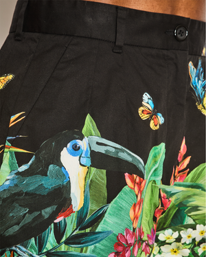 Dolce & Gabbana Black with Multicolour Jungle Print Shorts with a Turn-Up Hem Size IT 42 (UK 10)