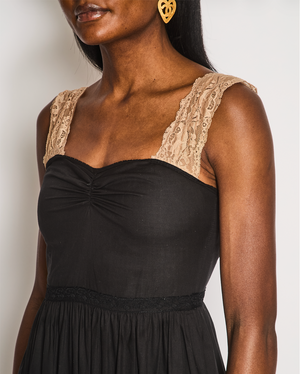 Gucci Black Maxi Dress with Brown Lace Details Size IT 38 (UK 6)