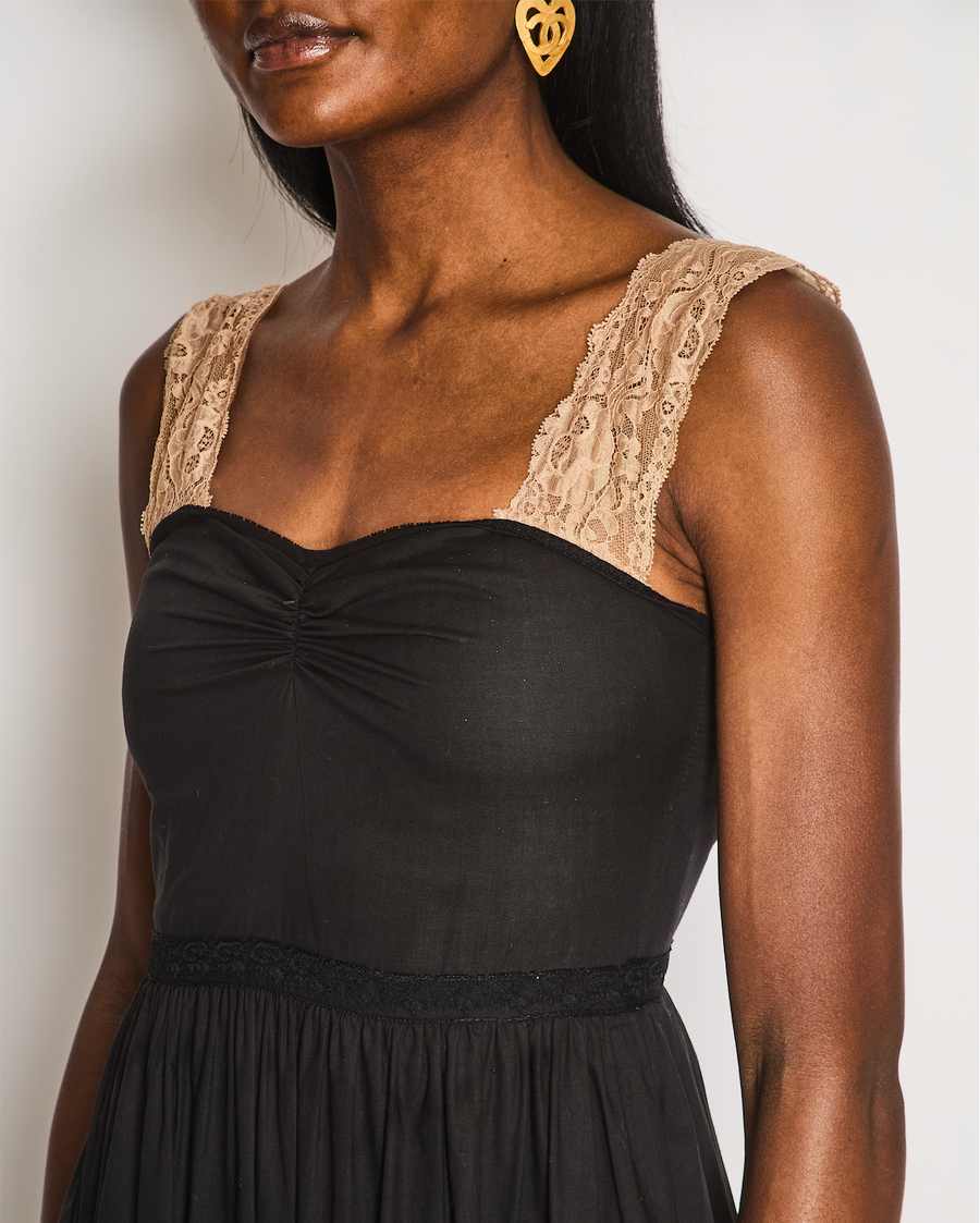 Gucci Black Maxi Dress with Brown Lace Details Size IT 38 (UK 6)