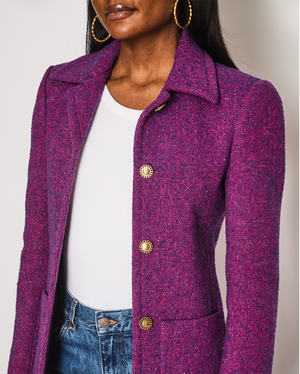 Saint Laurent Purple Single Breasted Jacket with "YSL" Button Detail Size FR 40 (UK 12)