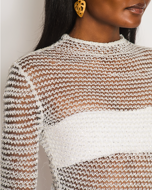 Balmain Silver Cable Knit Embellished Long Sleeve Top Size FR 36 (UK 8)