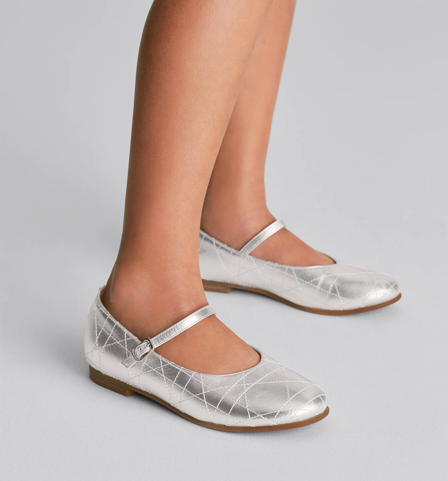 Christian Dior Kids Silver Ballet Flat Shoes Size 34 RRP £440