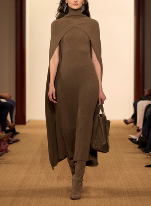 Ralph Lauren Fall 2024 Purple Label Brown Cashmere Knitted Sleeveless Maxi Dress and Cape Set Size M (UK 10) RRP £3,900
