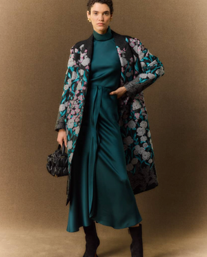 Giorgio Armani Fall 2024 Petroleum Green Silk Midi Skirt with Front Ruffle Detail Size IT 42 (UK 10) RRP £1,555