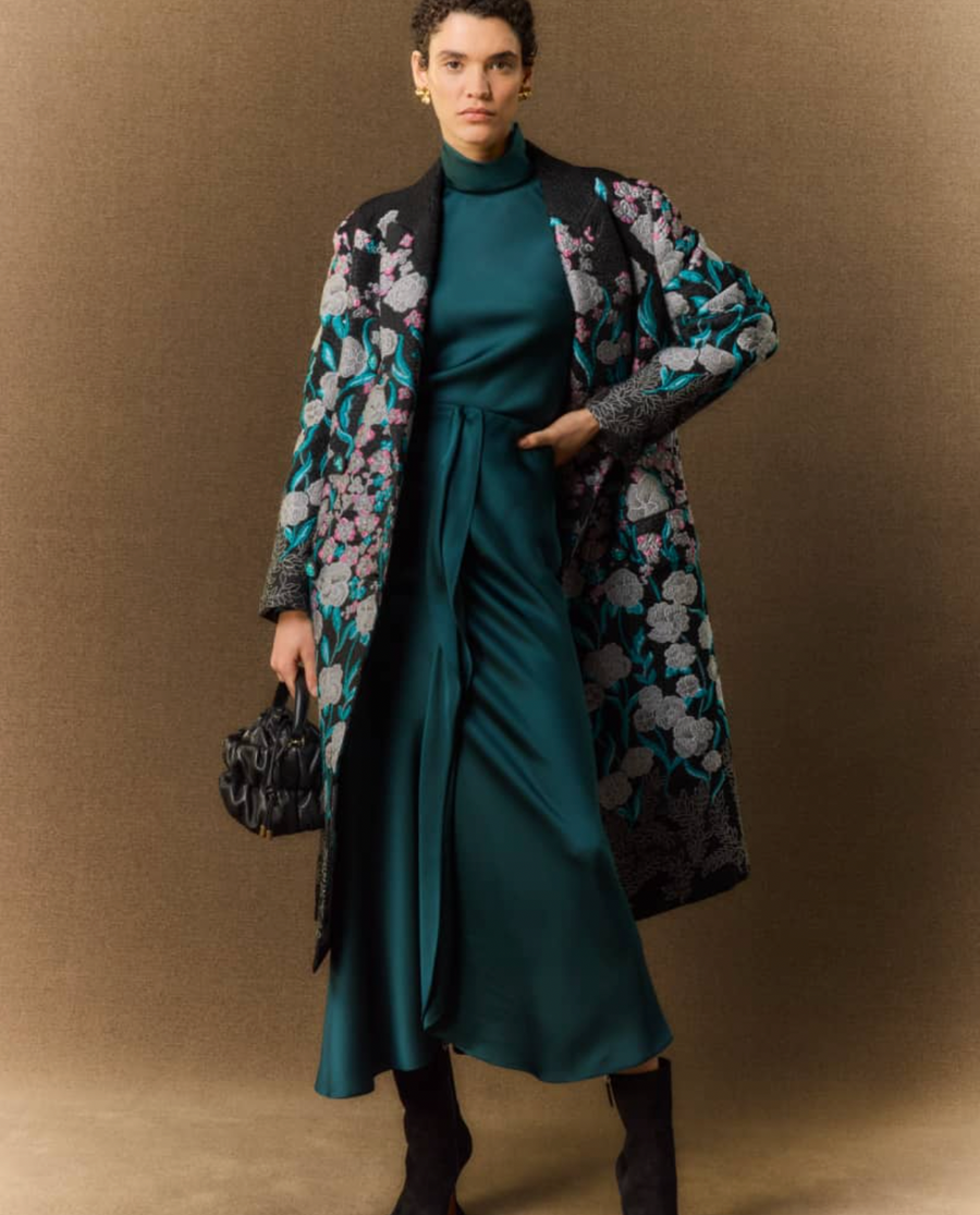 Giorgio Armani Fall 2024 Petroleum Green Silk Midi Skirt with Front Ruffle Detail Size IT 42 (UK 10) RRP £1,555