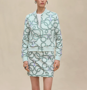 Hermès Vert Embrun Palefroi Printed Jacket and Skirt Set with Logo Buttons Size FR 38 (UK 10) RRP £3,400