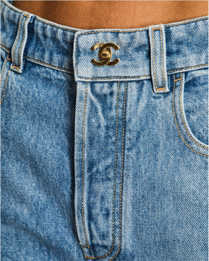 Chanel By Mattheiu Blazy Blue Stone Wash Straight-Leg Jeans with CC Turnlock Detail Size FR 36 (UK 8)