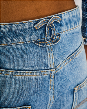 Chanel By Mattheiu Blazy Blue Stone Wash Straight-Leg Jeans with CC Turnlock Detail Size FR 36 (UK 8)
