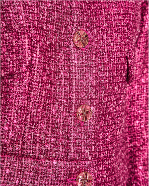 Chanel 23/S Pink Tweed Collarless Jacket and Matching Skirt with Split Detail Size FR 36 (UK 8)