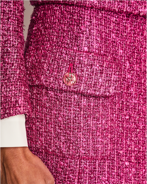 Chanel 23/S Pink Tweed Collarless Jacket and Matching Skirt with Split Detail Size FR 36 (UK 8)