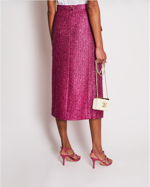 Chanel 23/S Pink Tweed Collarless Jacket and Matching Skirt with Split Detail Size FR 36 (UK 8)