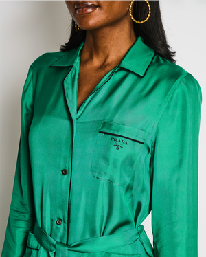 emerald green dressing gown Emerald Green Beaded Open Back V Neck Dress With Rhinestones main image 0