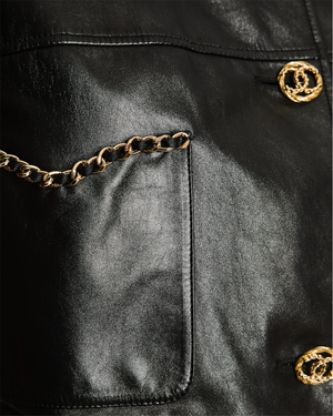 Chanel 23/B Black Leather Sleeveless Dress with Chain and Weaved Belt CC Detail Size FR 38 (UK 10)