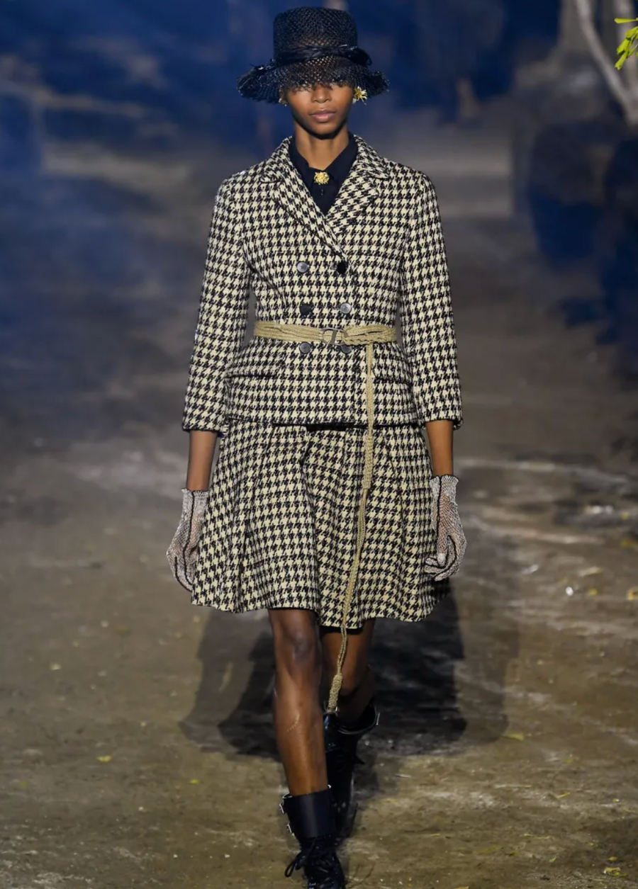 Christian Dior Spring 2020 Runway Beige and Black Silk Houndstooth Double-Breasted Blazer Jacket Size FR 36 (UK 8) RRP £3,500