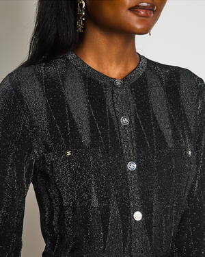 Chanel 21/K Black Long Sleeve Button Down Glitter Maxi Dress Size FR 40 (UK 12)