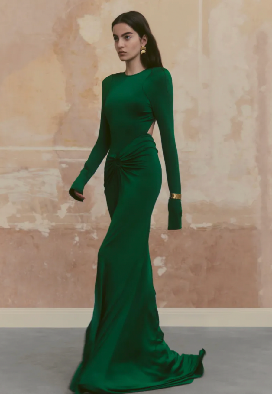 Victoria Beckham Resort 2024 Green Gathered Gown Dress with Open-Back Size XS (UK 6) RRP £1,200