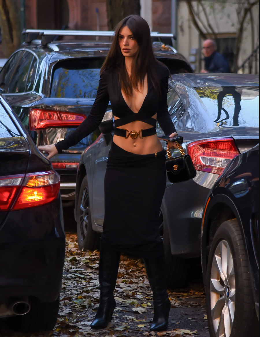 Versace Spring 2021 Black Hooded Wrap Crop Top and Pareo Mini Skirt Set with Gold Medusa Details Size IT 44 (UK 12) RRP £1,900