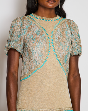 Missoni Gold & Turquoise Woven Short Dress with Patterns Detail Size IT 38 (UK 6)