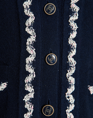 Chanel 2021 Navy Patchwork Button Down Cardigan Size FR 38 (UK 10)