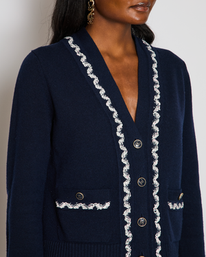 Chanel 2021 Navy Patchwork Button Down Cardigan Size FR 38 (UK 10)