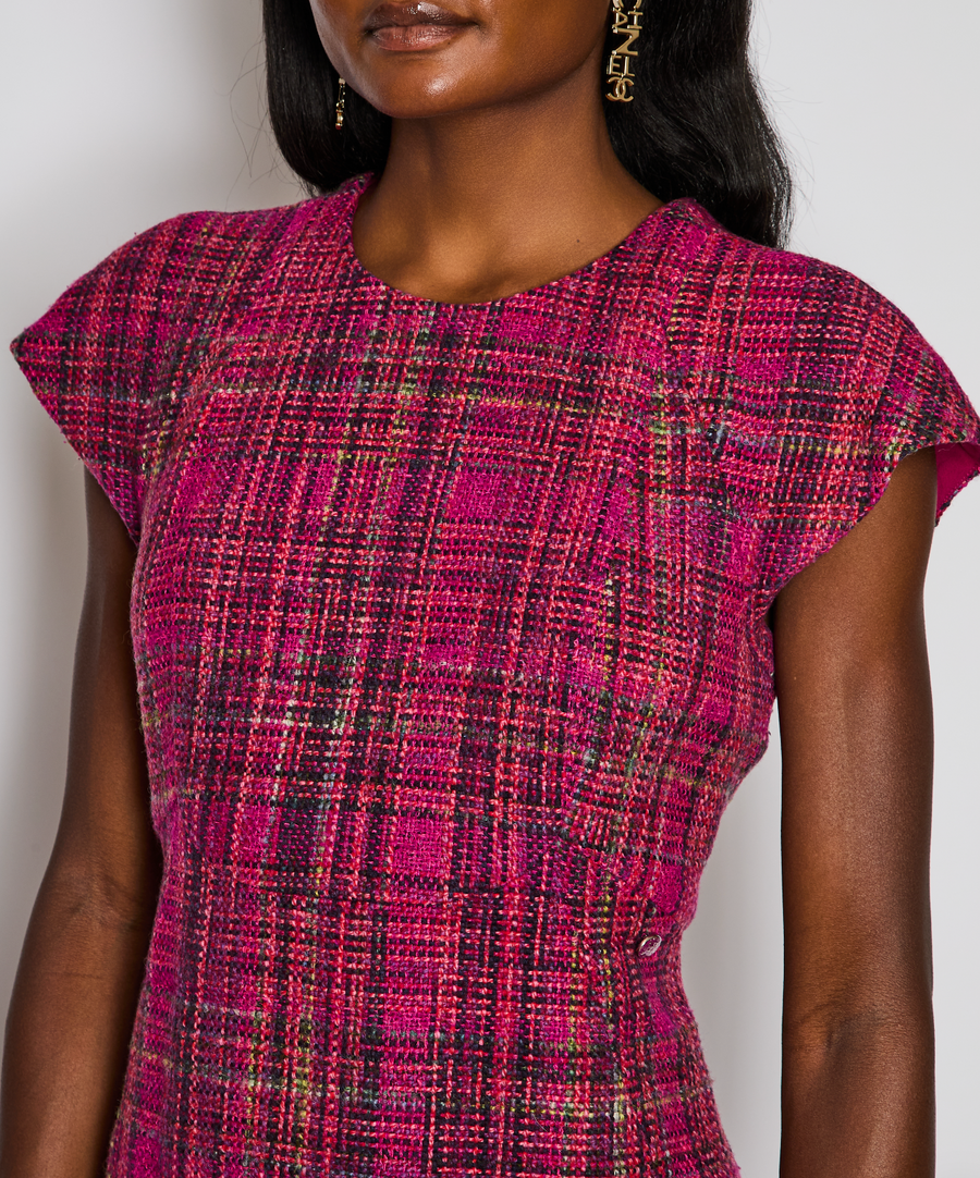 Chanel Pink Sleeveless Tweed Midi Dress with CC Button Detail Size FR 42 (UK 14)