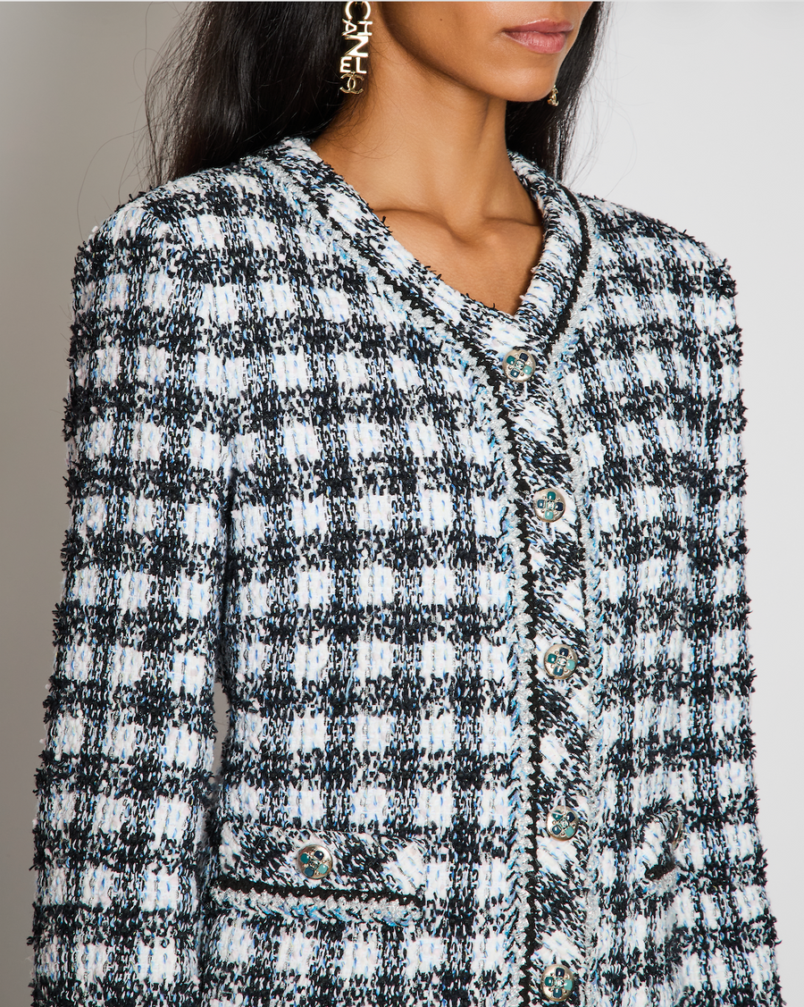 Chanel 23/P Black Collarless Tweed Jacket with Braided Trim Detail Size FR 44 (UK 16)