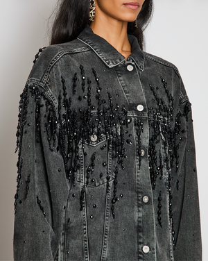 Miu Miu Washed Black Logo Embellished Oversized Denim Jacket Size IT 38 (UK 6)