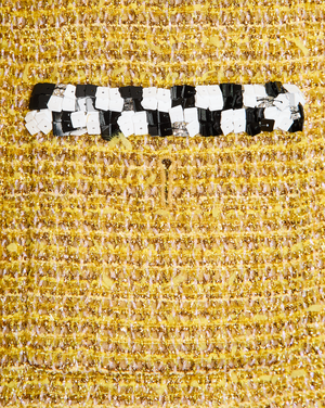 Chanel 23/C Yellow Collarless Tweed Button Down Jacket with Checkered Sequin Pocket Detail Size FR 38 (UK 10)