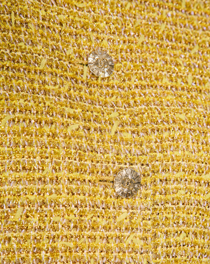 Chanel 23/C Yellow Collarless Tweed Button Down Jacket with Checkered Sequin Pocket Detail Size FR 38 (UK 10)