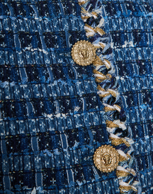 Chanel 25/A Blue Sleeveless Tweed Vest with Braided Trim Detail Size FR 36 (UK 8)