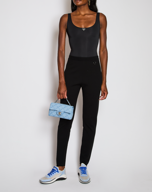 Prada Black Knitted Leggings with Logo Plaque Detail Size IT 44 (UK 12)