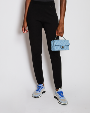 Prada Black Knitted Leggings with Logo Plaque Detail Size IT 44 (UK 12)