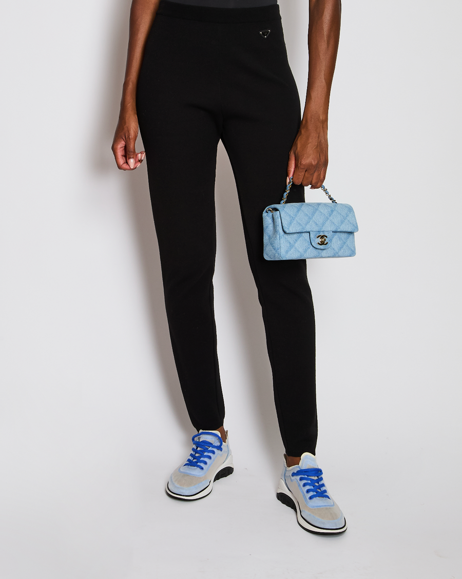 Prada Black Knitted Leggings with Logo Plaque Detail Size IT 44 (UK 12)