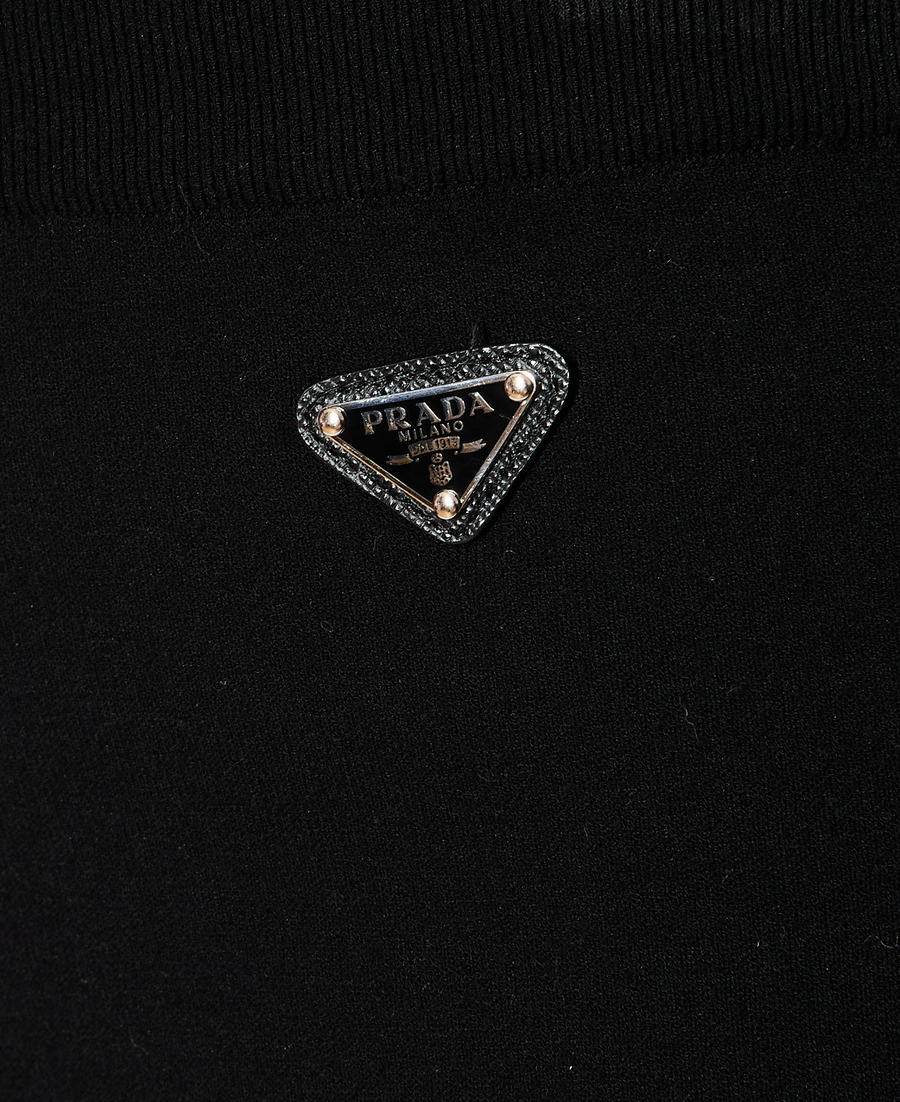 Prada Black Knitted Leggings with Logo Plaque Detail Size IT 44 (UK 12)