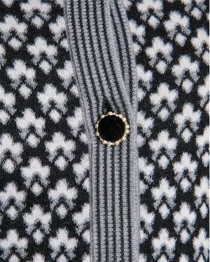 Chanel Black, White, and Grey Cashmere Cardigan with Velvet and Pearl Buttons Size FR 34 (UK 6)