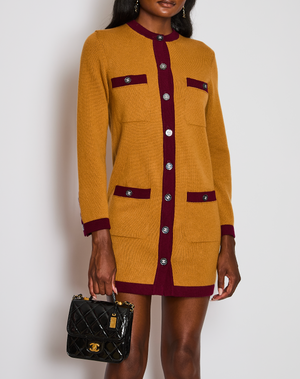 Chanel 21/K Orange Cashmere Longline Cardigan with Purple Contrast Trim and Crystal CC Buttons Size FR 34 (UK 6)