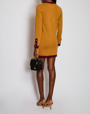 Chanel 21/K Orange Cashmere Longline Cardigan with Purple Contrast Trim and Crystal CC Buttons Size FR 34 (UK 6)