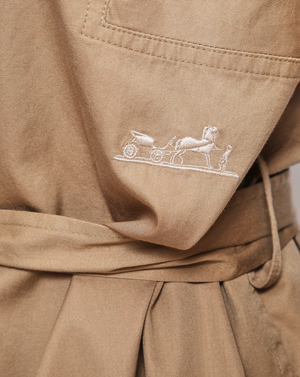 Hermès Beige Midi Cotton Shirt Dress with Tie Belt and White Logo Detail Size FR 42 (UK 14)
